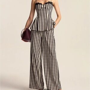 Commense Black and White Checkered Wide Leg Pants and Top